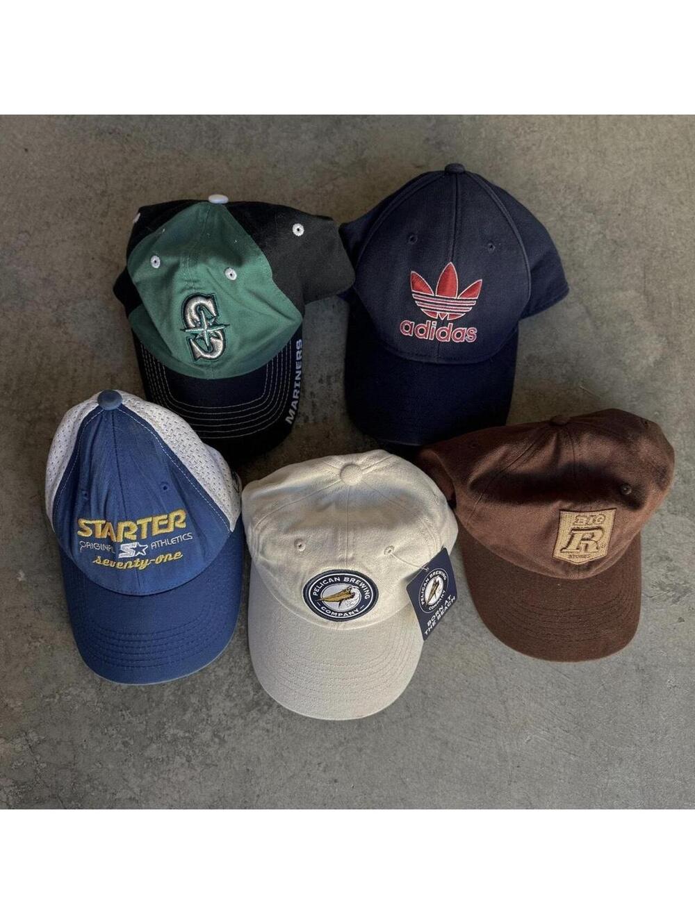 5 vintage hat bundle - snapbacks - mariners starter adidas brown cream lot